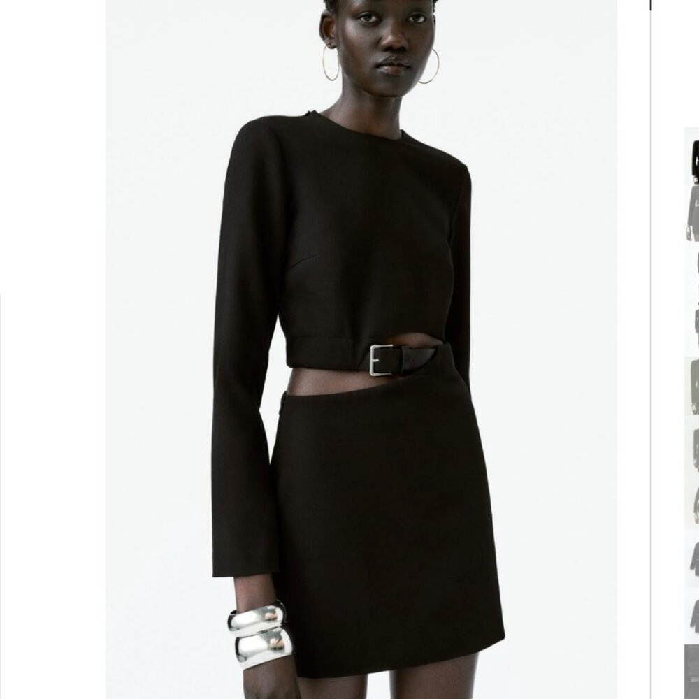 NWT Zara Long Sleeve Cut-Out Mini Dress With Belt Black Size Small